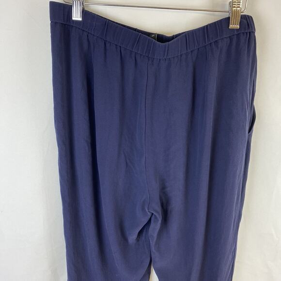 Eileen Fisher Pants Navy Blue Crepe Pull On Tapered Relaxed 100% Silk Size S/P - Picture 5 of 10